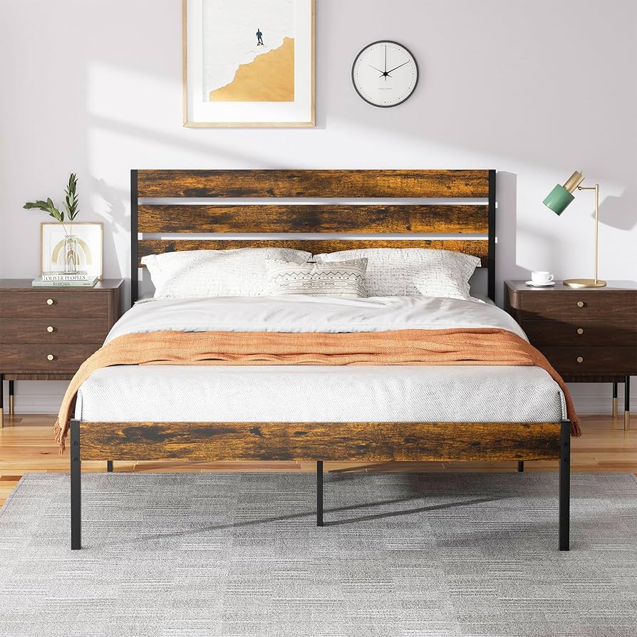 Shintenchi Queen Size Bed Frame with Steel Slat Support
